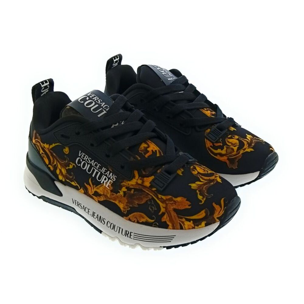 Versace Jeans Couture Women's Black Baroque Print Lace-Up Sneakers